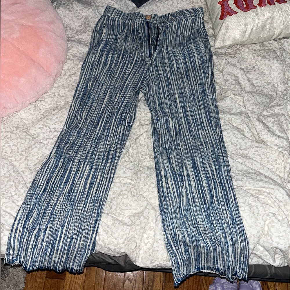 Free people white blue striped gray hem pants women’s 2